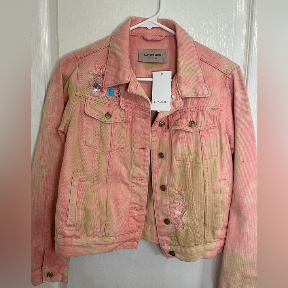 ⭐️ NEW Loyd/Ford small pink boutique distressed  jacket denim rock luxury